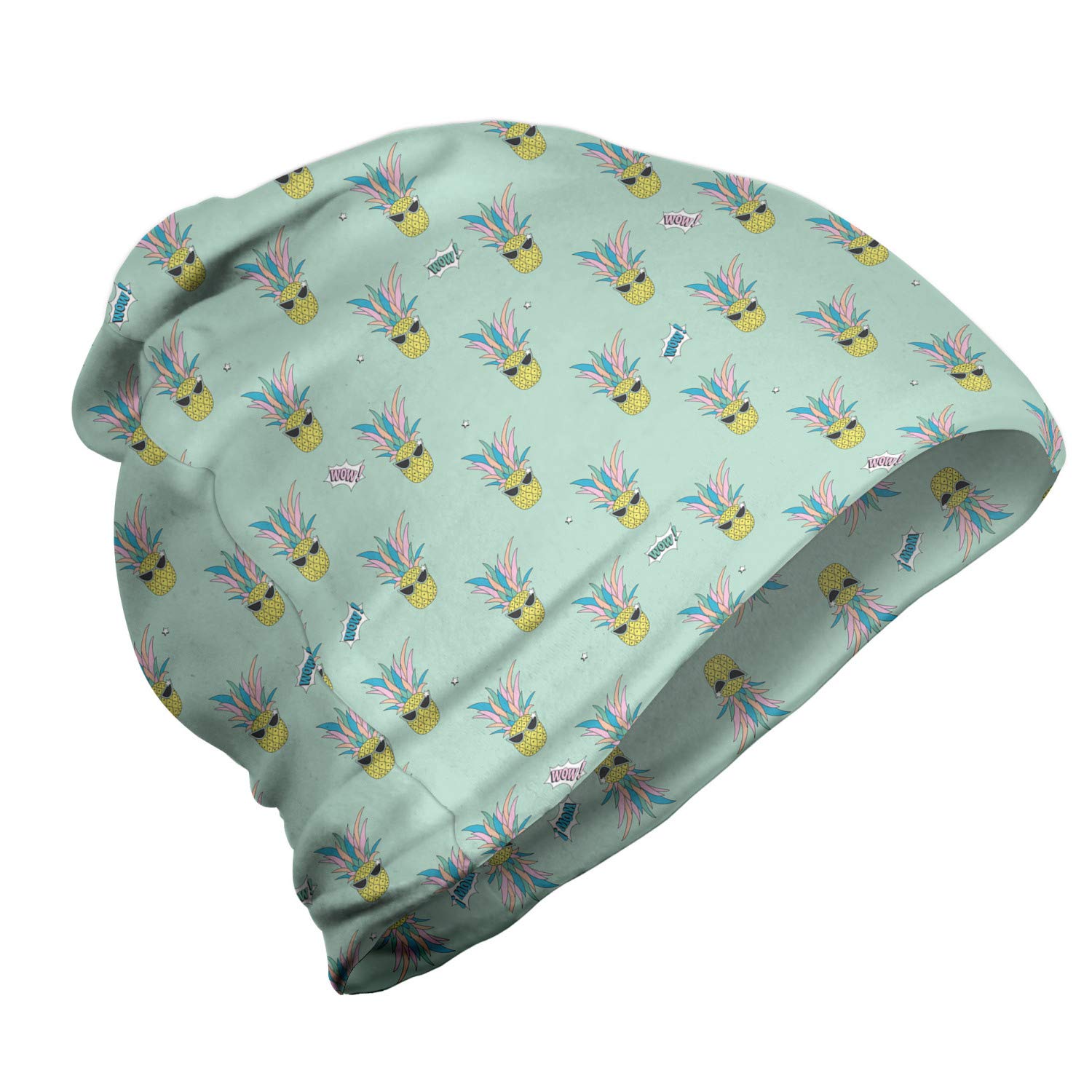 Ambesonne Unisex Beanie - Pineapple with Sunglasses Design - Warm Winter Hat for Men & Women - Perfect for Hiking, Outdoor Activities & Cold Weather Fashion