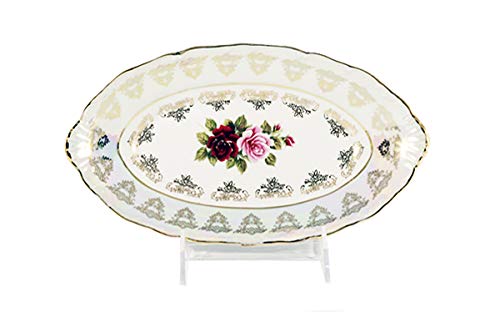 Royalty Porcelain Cobalt Blue Serving Tray with Roses Design - Elegant Tea Tray for Afternoon Tea, Breakfast in Bed, or Home Decor - Durable Porcelain Serving Platter for Parties & Entertaining