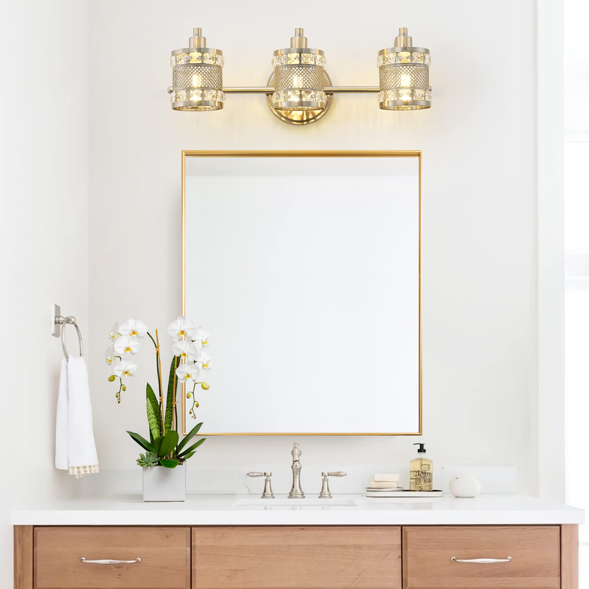 Modern Chrome Crystal Vanity Light - Bathroom Wall Sconce with Brushed Nickel Finish, Over Mirror Lighting Fixture for Bedroom, Restroom, Dining Room & Kitchen (Bulbs Not Included) - Perfect for Makeup, Shaving & Ambient Lighting