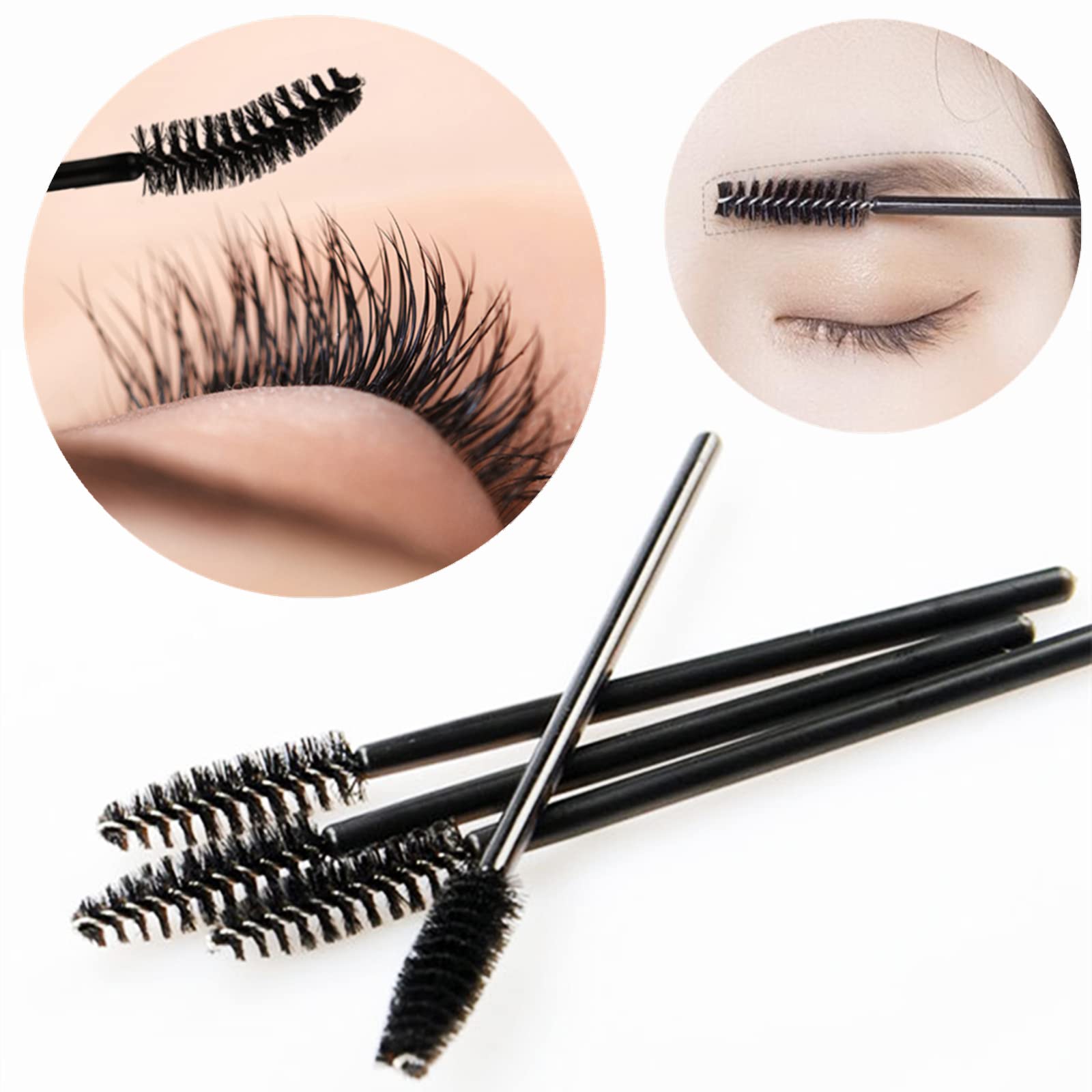 HUNCHA Disposable Eyelash Brushes - 6 Pack Black Mascara Wands & Spoolies for Lash Extensions, Eyebrow Grooming & Makeup Application - Perfect for Salon, Home & Travel Use