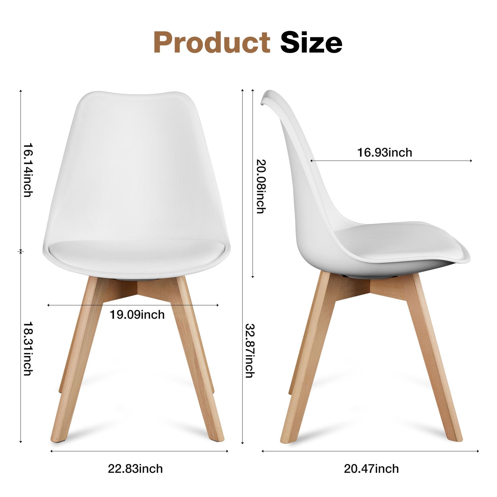 OLIXIS Set of 4 Mid-Century Modern Dining Chairs with Wooden Legs & PU Leather Cushion - White Kitchen Chairs for Dining Room, Living Room, Bedroom or Outdoor Lounge | Perfect for Home Decor, Entertaining Guests & Relaxing