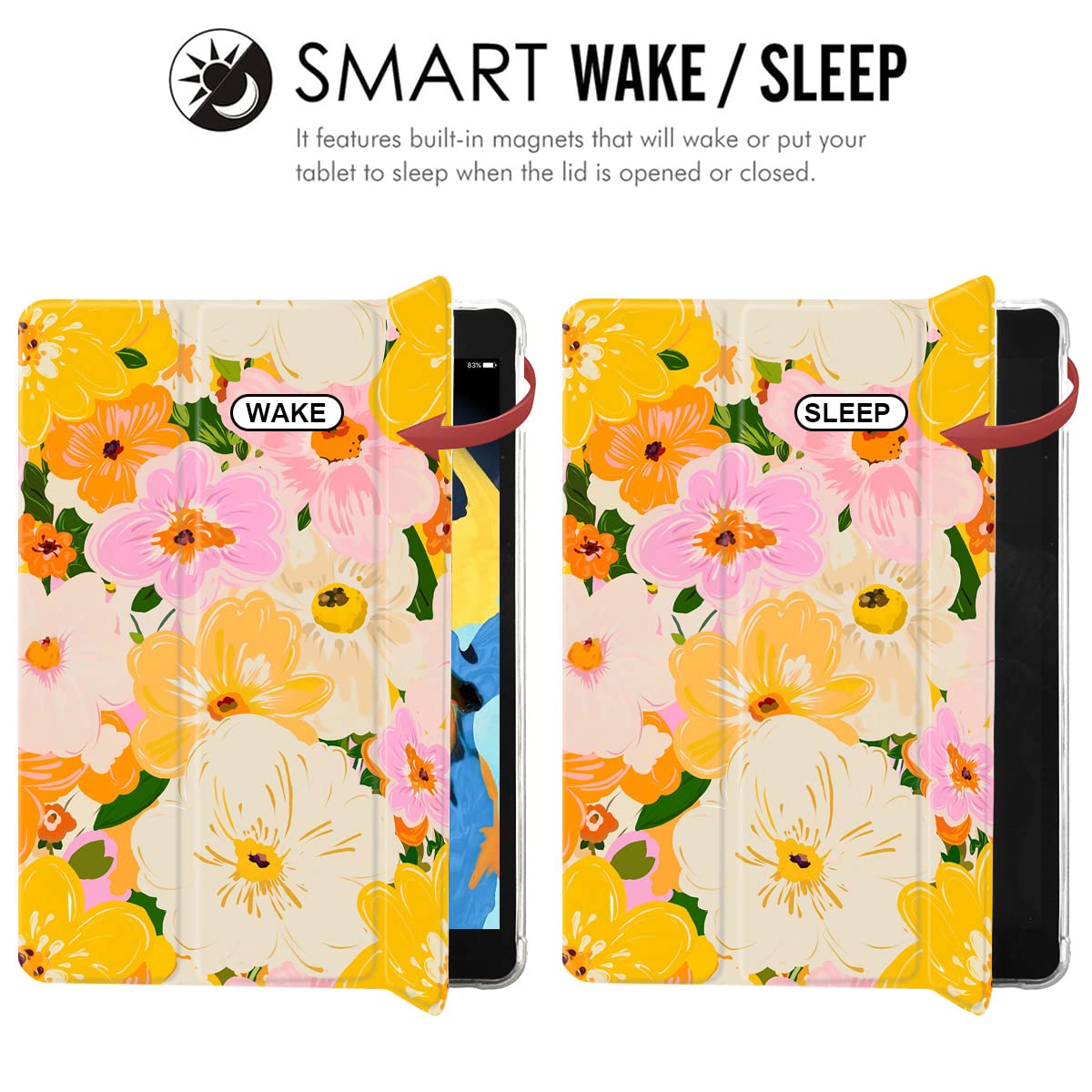JOYLAND Floral iPad Case for 10.2 Inch iPad 7th/8th/9th Generation (2019/2020/2021) - Lightweight Smart Trifold Stand Cover with Pencil Holder, Soft TPU Protective Case | Perfect for Work, School & Travel