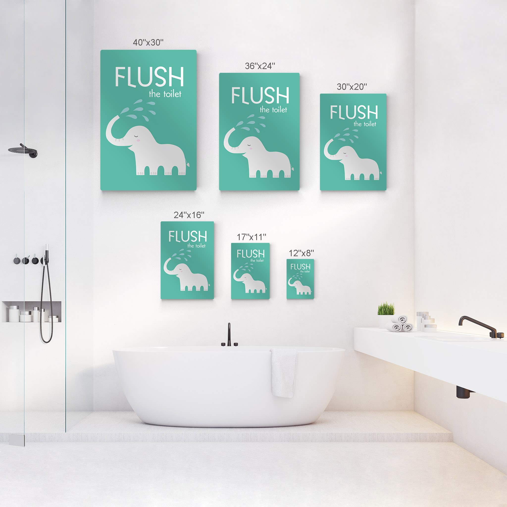 Funny Elephant Bathroom Wall Art - 'Flush The Toilet' Quote Metal Print for Kids & Nursery Decor - Ready to Hang Home Decor Sign (40x30 inches) - Perfect for Bathrooms, Playrooms & Kids' Bedrooms - Made in USA