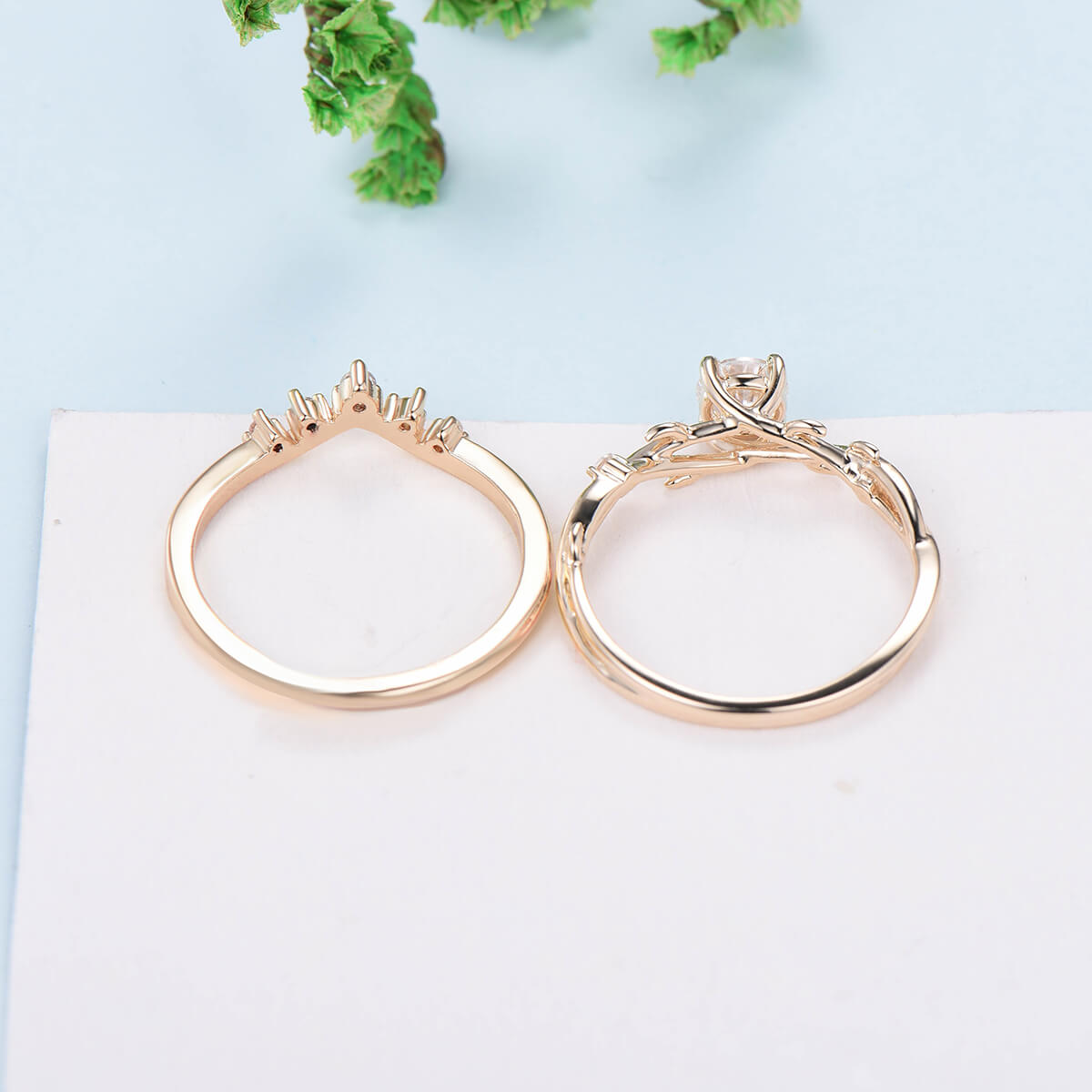 5mm Round Brilliant Moissanite Engagement Ring Set - Nature Inspired Leaf Branch Wedding Band, Unique Twig Bridal Jewelry for Women | Perfect for Proposals, Anniversaries & Romantic Occasions