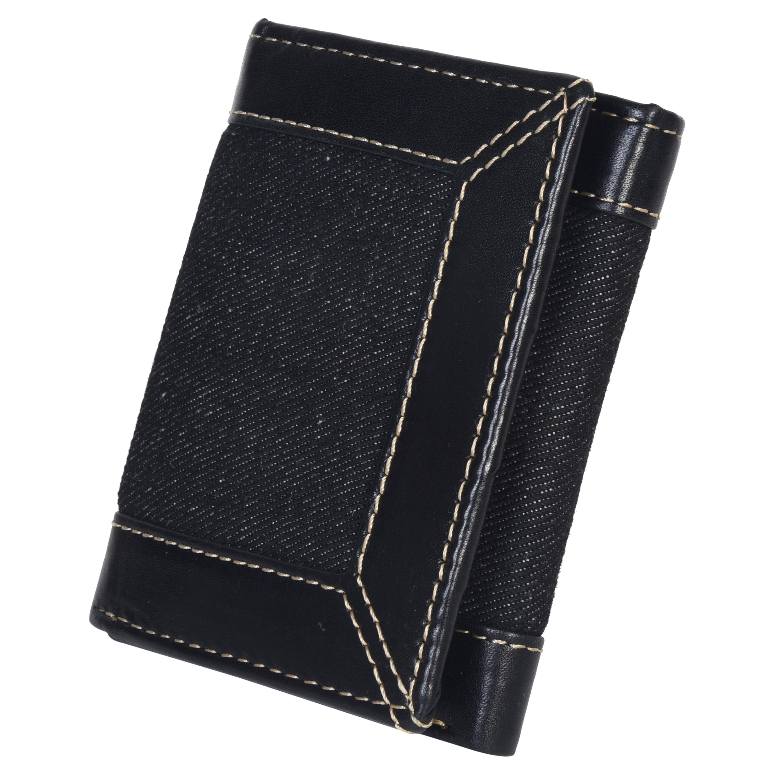 Premium Men's Slim Trifold Denim Wallet with ID Window & Credit Card Slots - Durable Designer Leather Wallet for Everyday Carry, Business & Travel - LeatherBoss