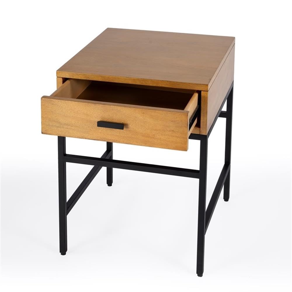 Butler Specialty Hans 1 Drawer Natural Wood and Iron End Table - Nightstand, Living Room Accent, Bedside Table for Home Decor