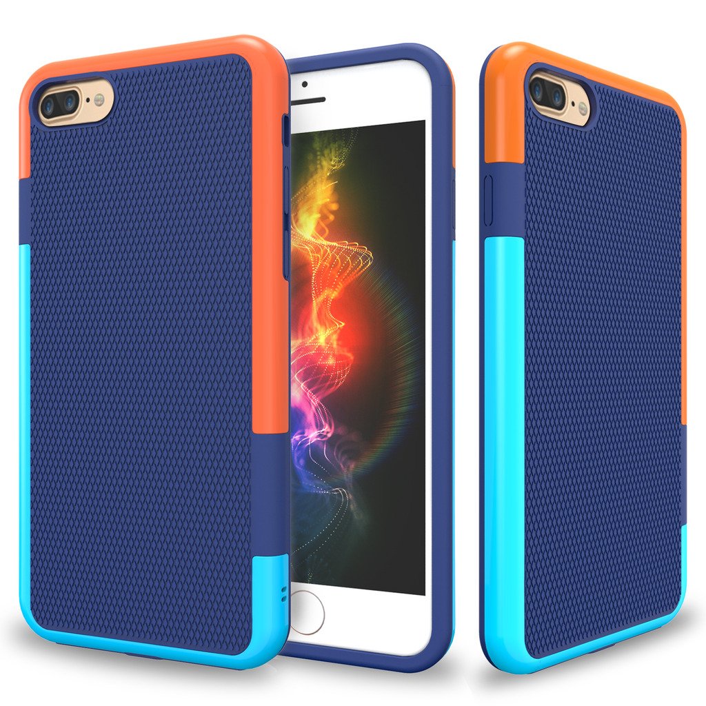 Jeylly Shockproof iPhone 8 Plus Case & iPhone 7 Plus Cover - Slim Hybrid TPU & PC Bumper Protective Case (3 Colors) - Anti-Slip, Rugged Design for Everyday Protection - Perfect for Work, Travel & Outdoor Activities - Blue