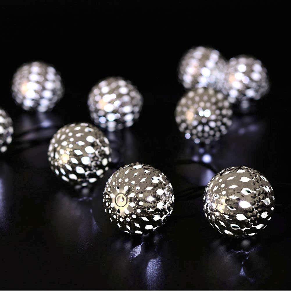 Solar Powered Metal Ball String Lights - 12 LED 3.5M Outdoor/Indoor Moroccan Fairy Lights for Garden, Patio, Christmas, Wedding, Party & Home Decor (White) | Weatherproof & Energy Efficient Lighting Solution