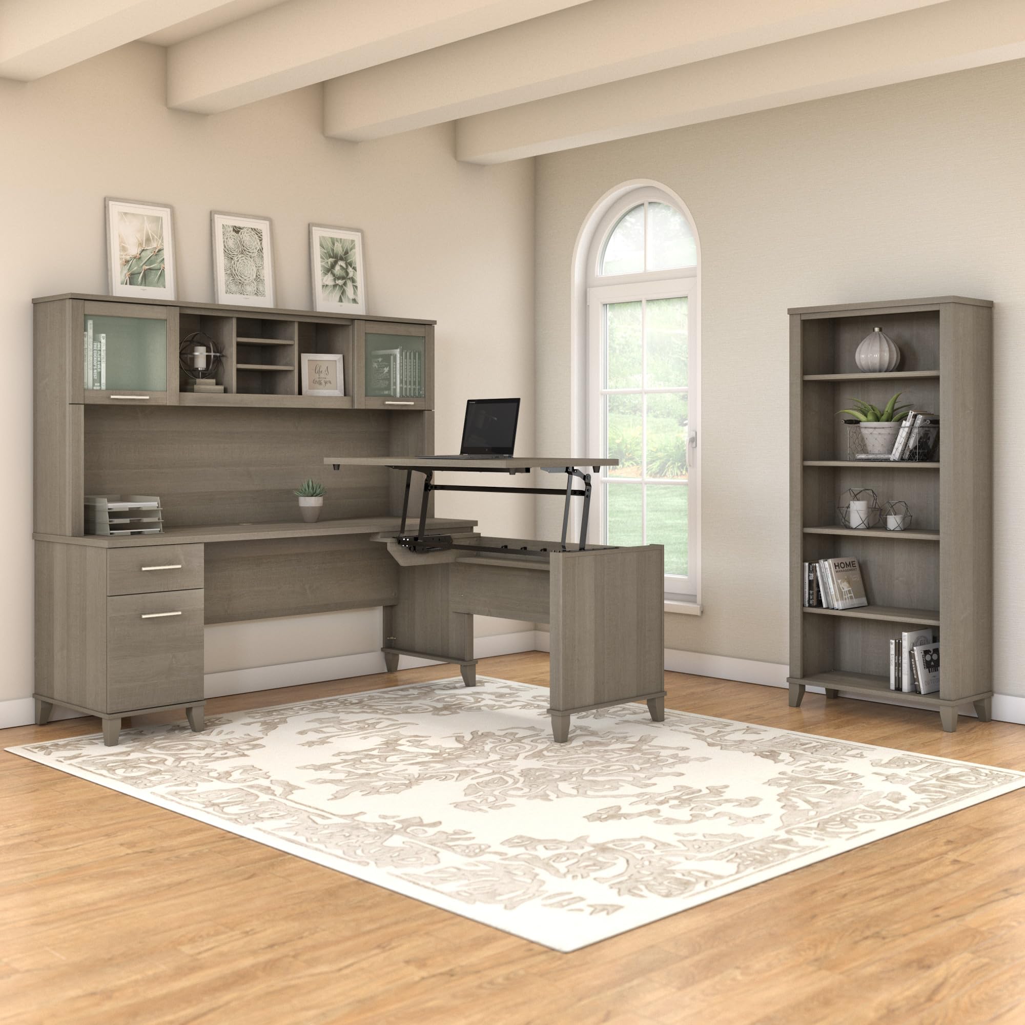 Bush Furniture Somerset 42W 3-Position Adjustable Sit to Stand Desk Return in Ash Gray - Perfect for Home Office, Workspace & Ergonomic Workstations