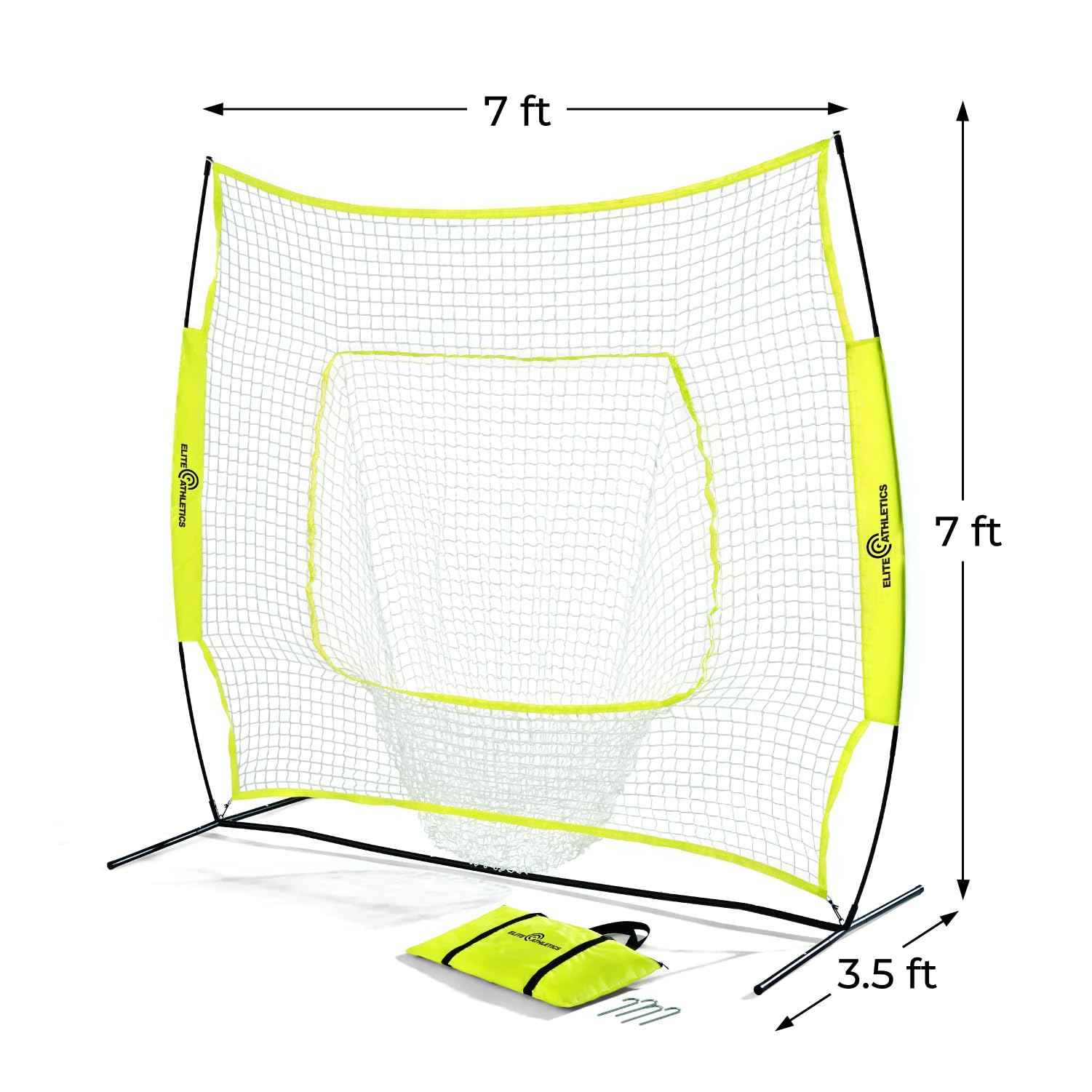 7x7 Baseball & Softball Practice Net with Bow Frame - Hitting, Pitching & Training Net with Strike Zone & Carry Case - Perfect for Backyard, Field & Indoor Baseball Drills