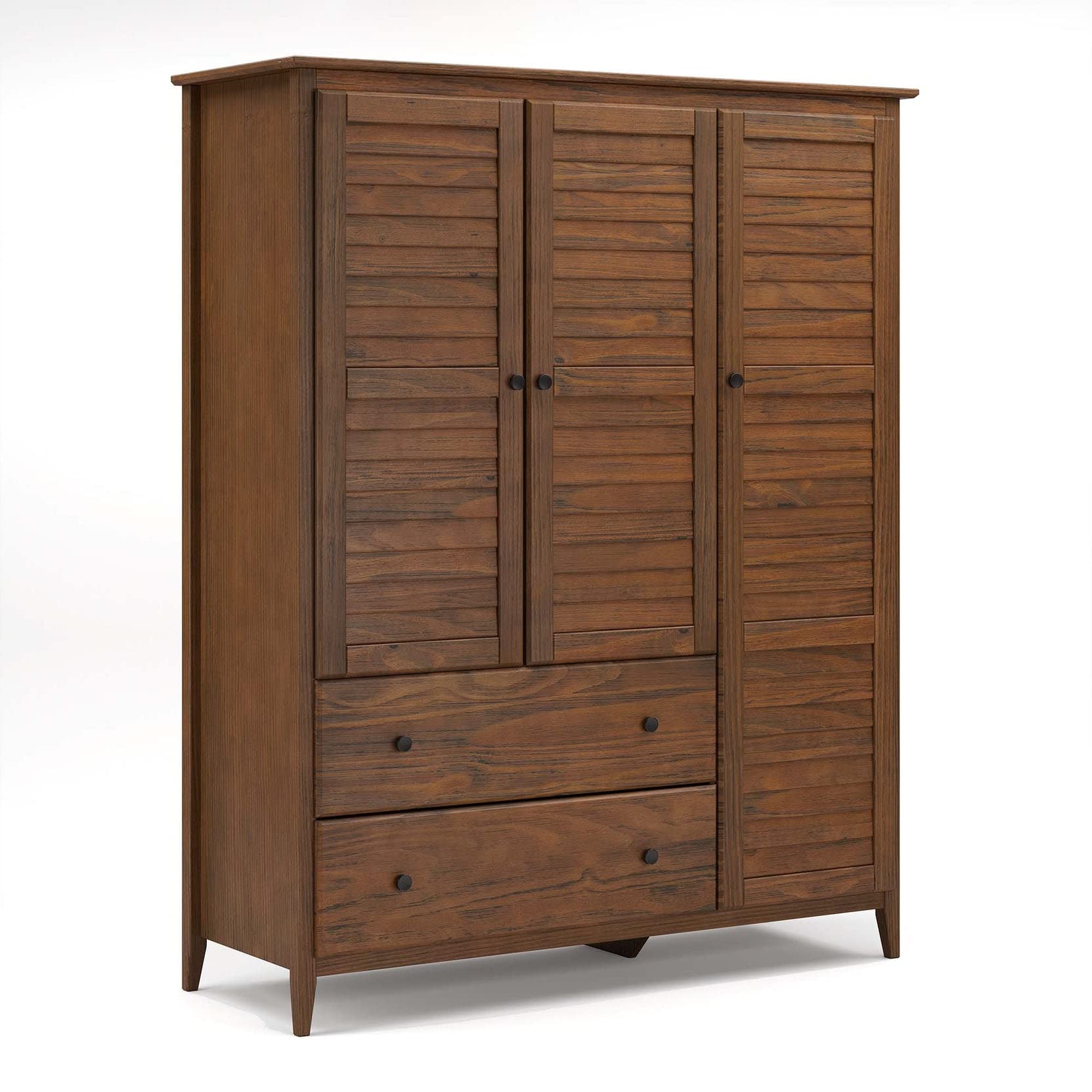 Grain Wood Furniture Greenport 3-Door Wardrobe in Brushed Walnut - Spacious Storage for Bedroom, Closet Organization & Home Decor