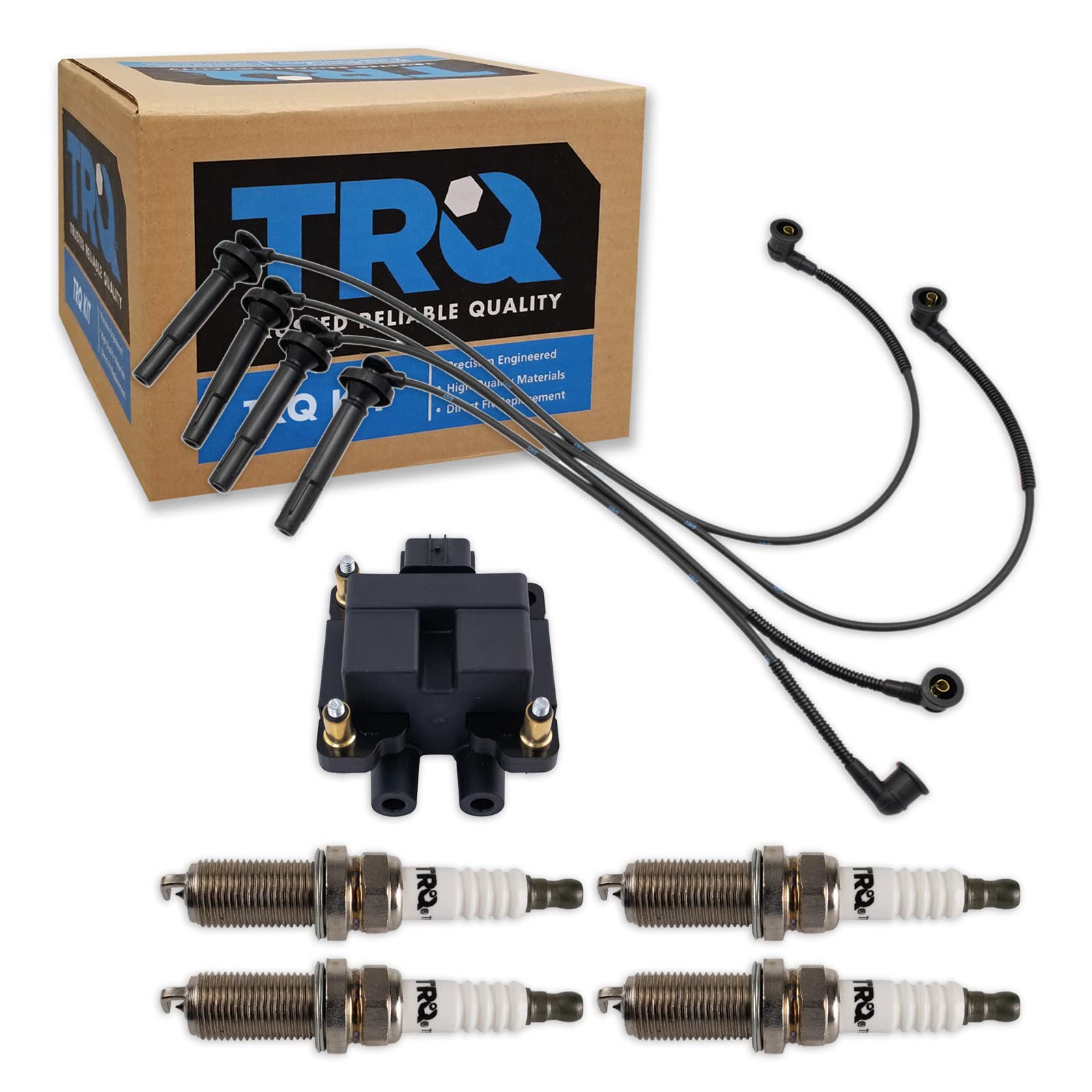 TRQ Ignition Coil & Spark Plug Wire Set - Compatible with 2005-2010 Subaru Forester/Impreza/Legacy/Outback & 2006 Saab 9-2X - High Performance Engine Ignition System for Smoother Acceleration & Fuel Efficiency
