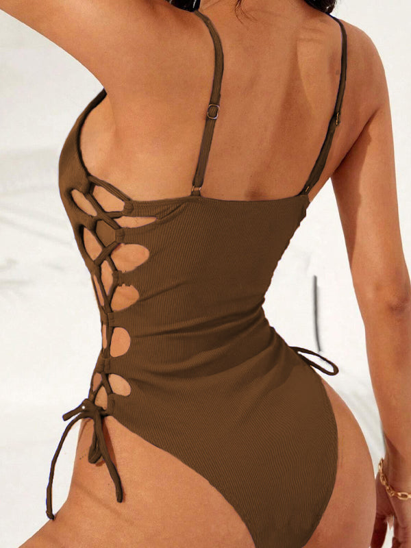 ZASUWA Women's U Neck Hollow Out One Piece Dress with Drawstring - Perfect for Summer, Beach, and Casual Outings