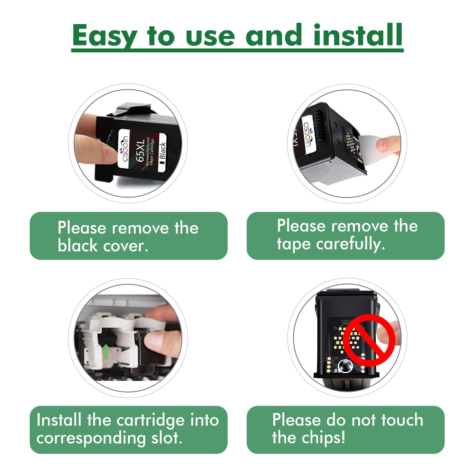 HP 65 XL Remanufactured Ink Cartridges - Compatible with Envy 5052/5055/5010/5012/5020/5030 & Deskjet 2600/2622/2652/3722/3755/3752/2635/2636/2655 - High-Quality Printer Ink Replacement for Home & Office Use