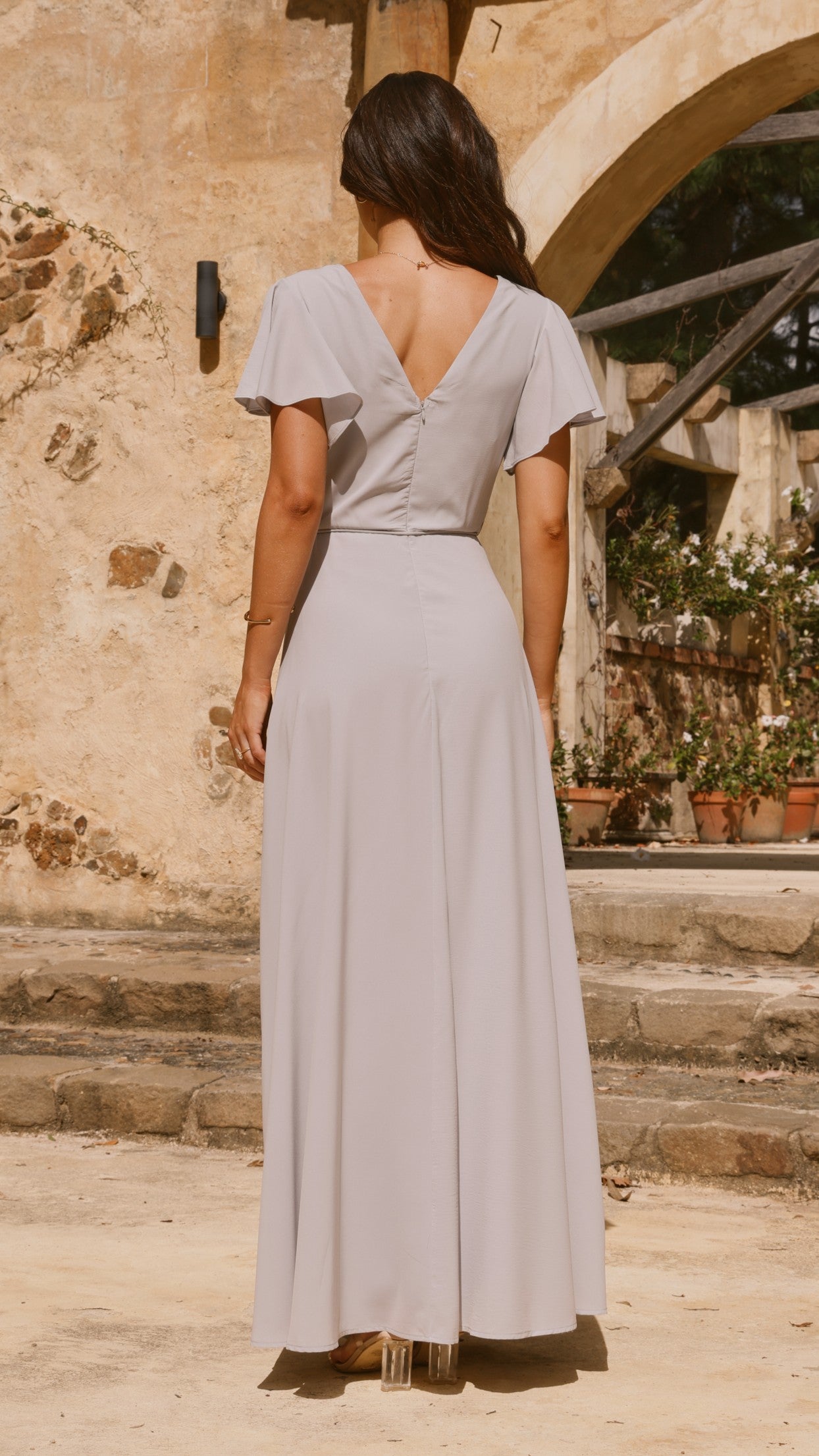Charlize Maxi Dress for Women - Light Grey Flowy Long Dress for Summer, Beach, and Casual Wear