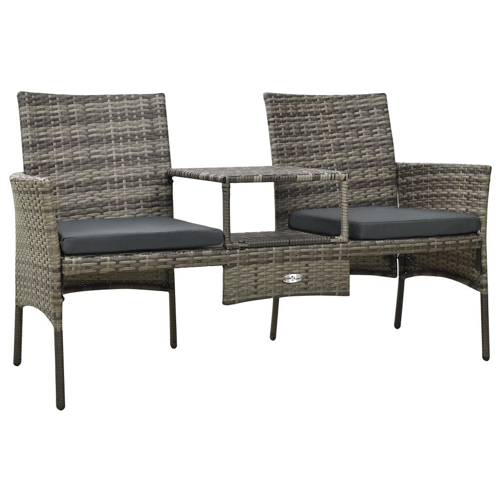 All-Weather Outdoor Wicker Furniture Set - 2-Seater Garden Sofa with Tea Table & Stools, Poly Rattan Gray with Washable Cushion Covers (Fast Shipping) - Perfect for Patio, Backyard, Poolside & Garden Relaxation