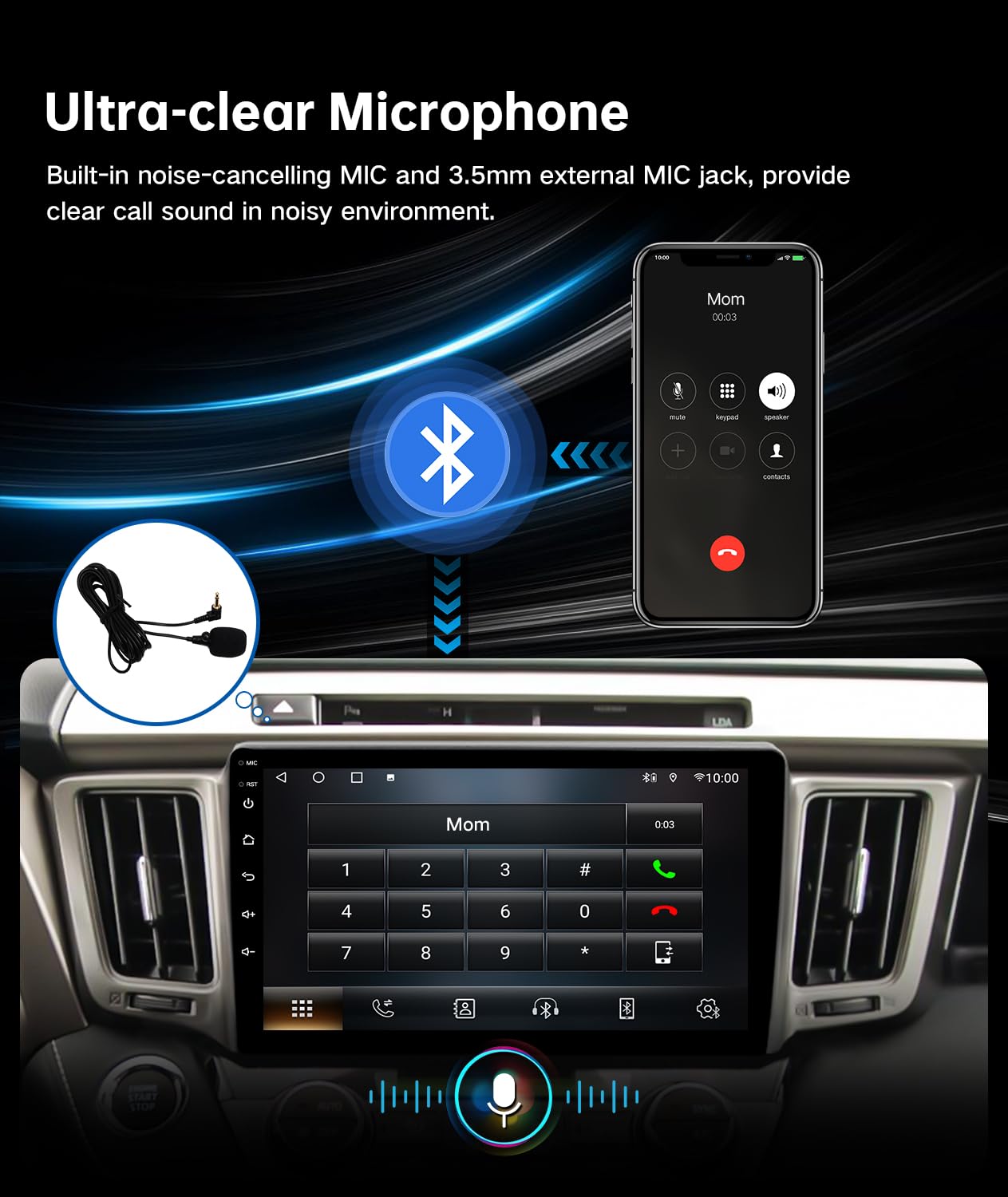 10.2 Inch Android 13 Car Stereo with Wireless Apple CarPlay & Android Auto | QLED Touchscreen | 6GB RAM 128GB ROM | Compatible with 2013-2018 Toyota RAV4 | Steering Wheel Control | Perfect for Navigation, Music Streaming & Hands-Free Calling
