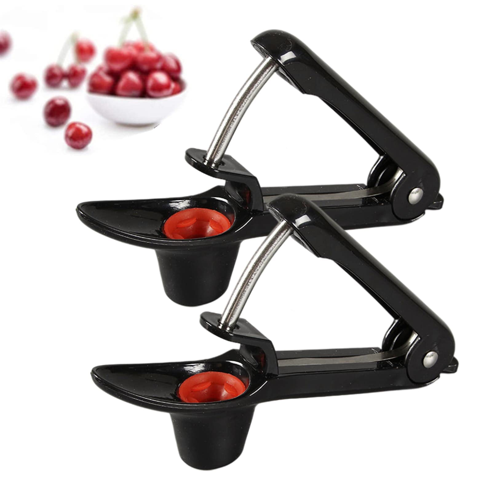 2-Pack Cherry Pitter Tool - Stainless Steel Cherry Pit Remover & Multi-Functional Fruit Corer for Cherries, Olives, Plums - Perfect for Jam Making, Baking and Canning (Black)