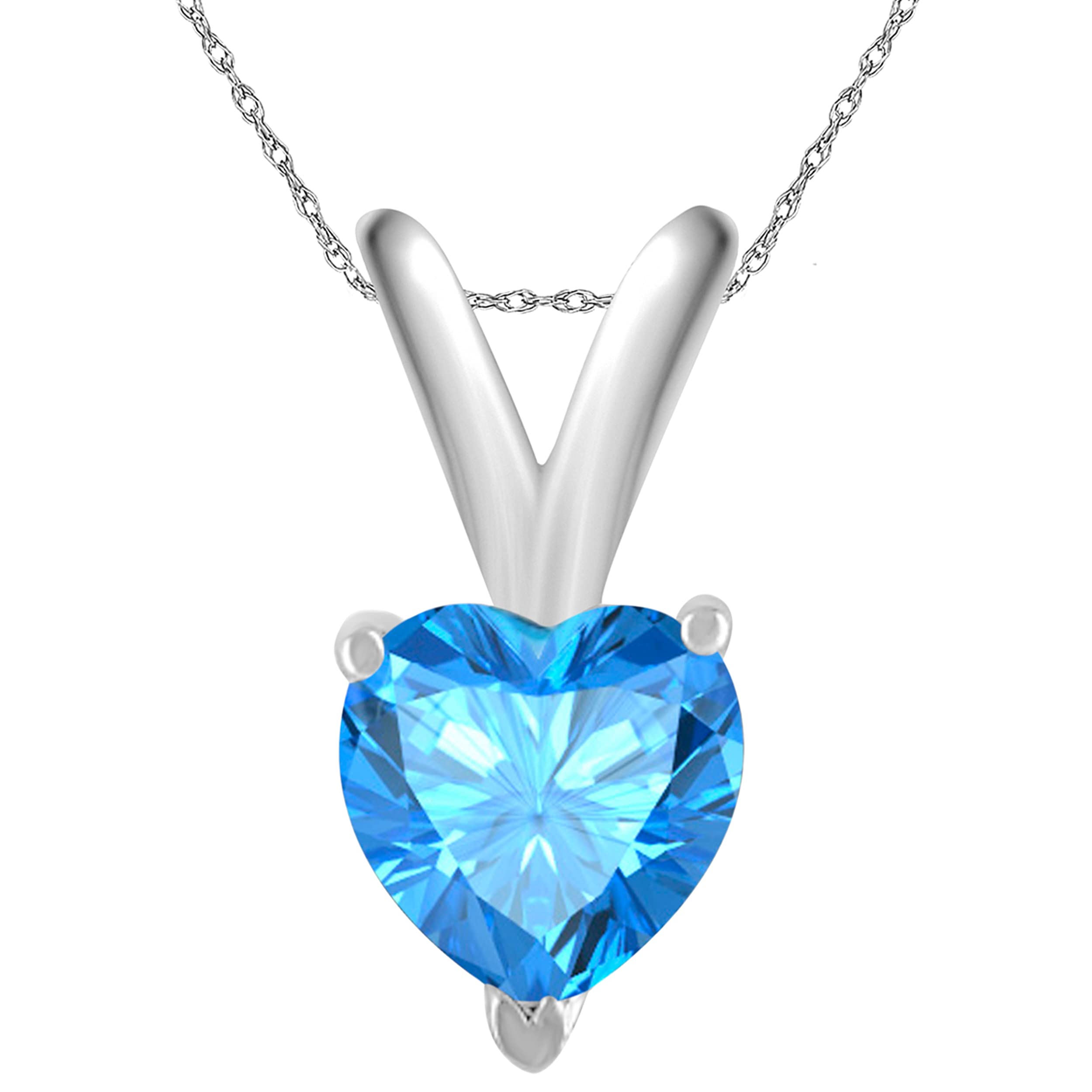 14K White Gold Blue Topaz Heart Pendant Necklace for Women - 0.45 Carat Prong Set Gemstone on 18