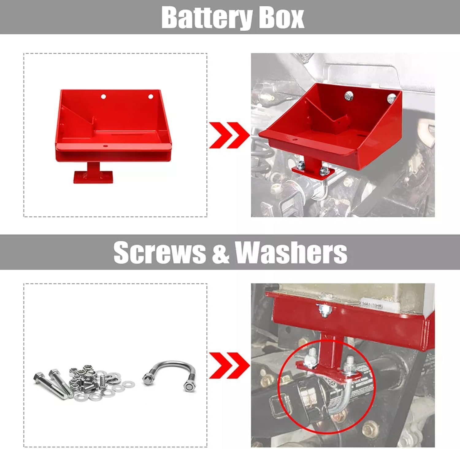 Polaris Sportsman 450 570 Battery Relocation Kit (2014-2021) - Aluminum Battery Box Tray with Wires & Remote Terminals - Red - Perfect for Off-Road ATV Upgrades & Custom Installations