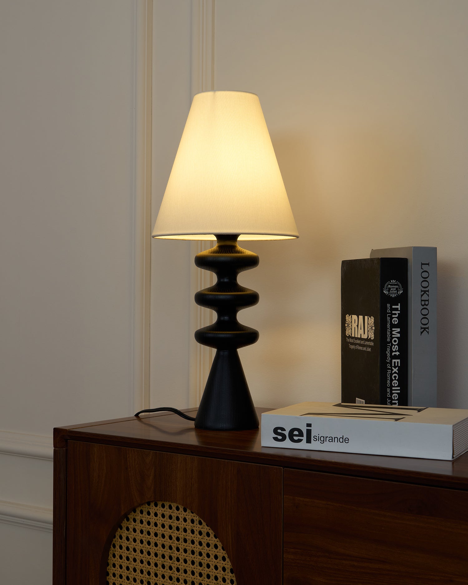 Modern Ripple Wood Table Lamp - Handcrafted Natural Wood Nightstand Light for Bedroom, Living Room & Office - Warm Ambient Lighting for Home Decor