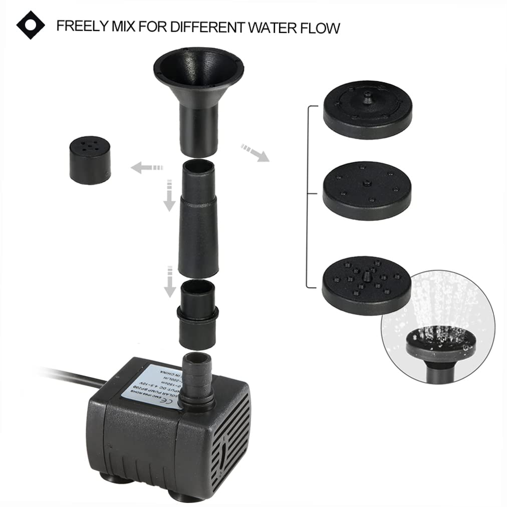 Decdeal 1.6W Solar Water Pump with 4 Nozzles - Outdoor Solar Fountain Kit for Small Ponds, Garden, Fish Tank & Patio | Perfect for Backyard Decor, Bird Baths & Water Features