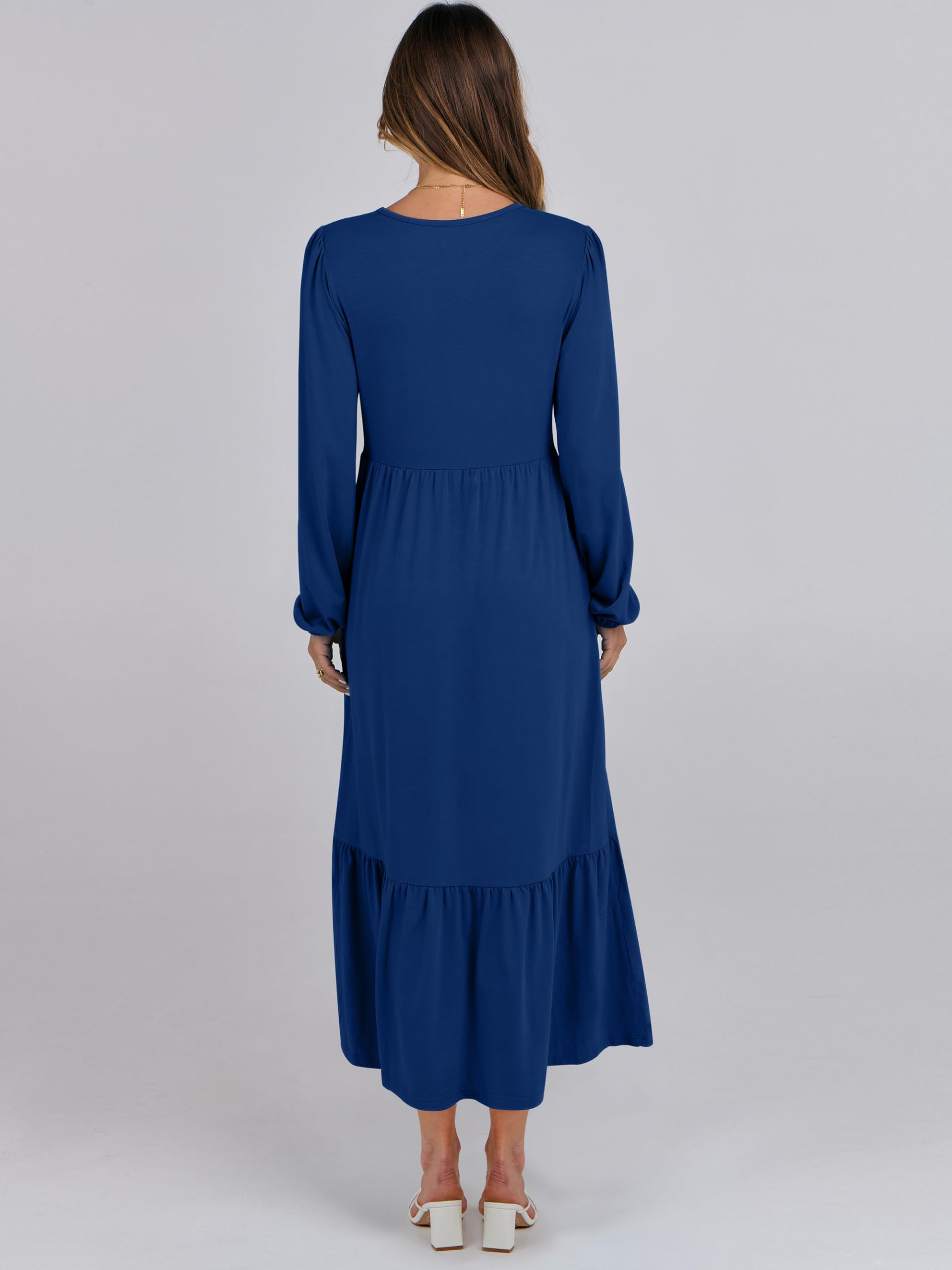 ANRABESS Women's Casual Long Sleeve Midi Dress - Crewneck A-Line Tiered Flowy Loose Dress with Pockets | Trendy Spring 2025 Fashion | Perfect for Brunch, Office Wear & Date Night Outfits