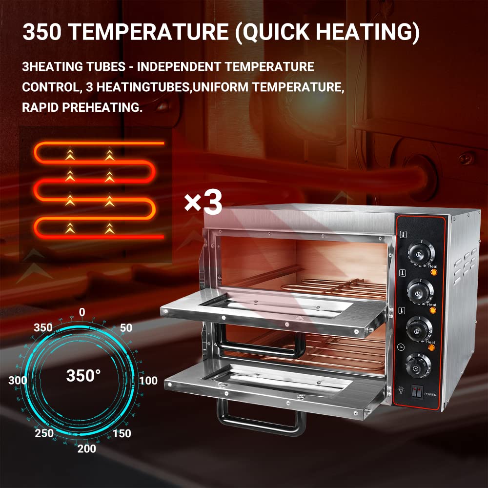 Commercial Pizza Oven Double Oven 1700W 16 Inch Stainless Steel Electric Countertop Pizza Maker - Perfect for Restaurants, Home Kitchens, Baking Pretzels, Roasting Yakitori & More (110V) | Indoor Multipurpose Snack Oven for Pizza, Bread & Meat Cooking