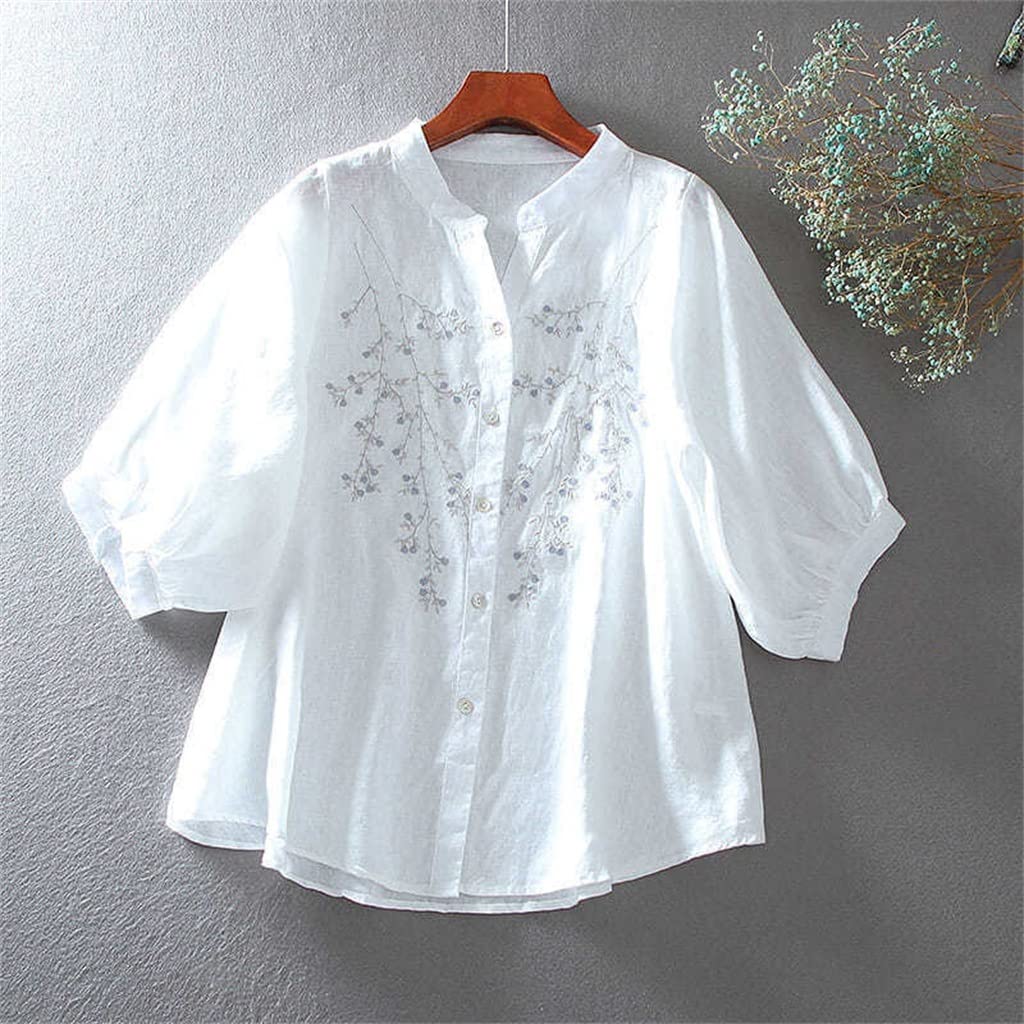 YCZDG Women's Summer Loose Casual Embroidered Floral Blouse - XL White | Boho Chic Tops for Beach, Travel & Everyday Wear
