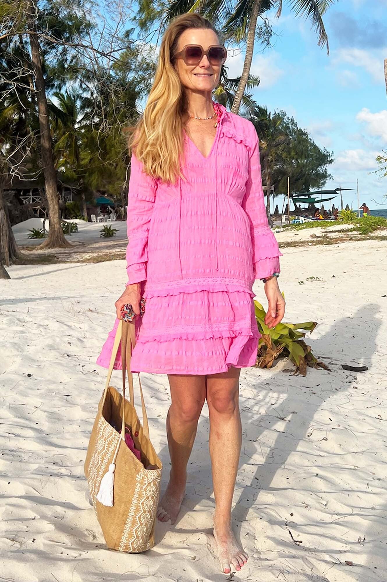 Stylish Pink Molly Kaftan Dress for Women - Boho Chic Loose Flowy Beach Cover Up - Perfect for Summer Vacation, Pool Party & Resort Wear