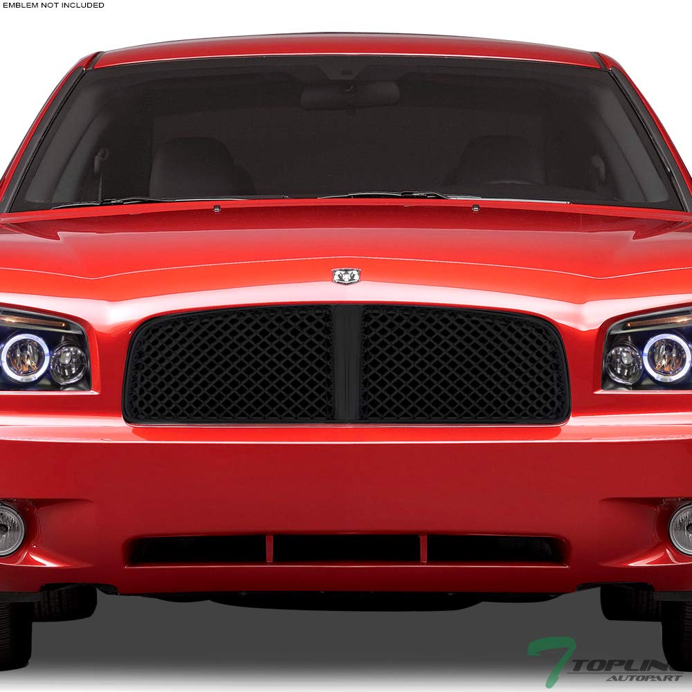 2006-2010 Dodge Charger Front Grill Replacement - Glossy Black Sport Mesh Style Hood Bumper Grille Guard | Compatible with All Models | Enhances Vehicle Appearance & Protection for Daily Driving & Car Shows