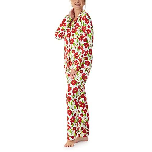 BedHead Pajamas Women's Long Sleeve Sleepshirt - Red Camellia Floral Print, Size Small | Soft Cotton Nightshirt for Cozy Sleep & Lounge Wear