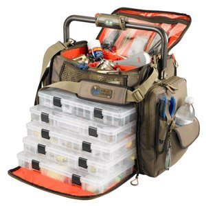 Wild River Frontier LED Lighted Bar Handle Tackle Fishing Bag with 5 Plano 3700 Tackle Trays - Perfect for Bass Fishing, Kayak Trips & Outdoor Adventures