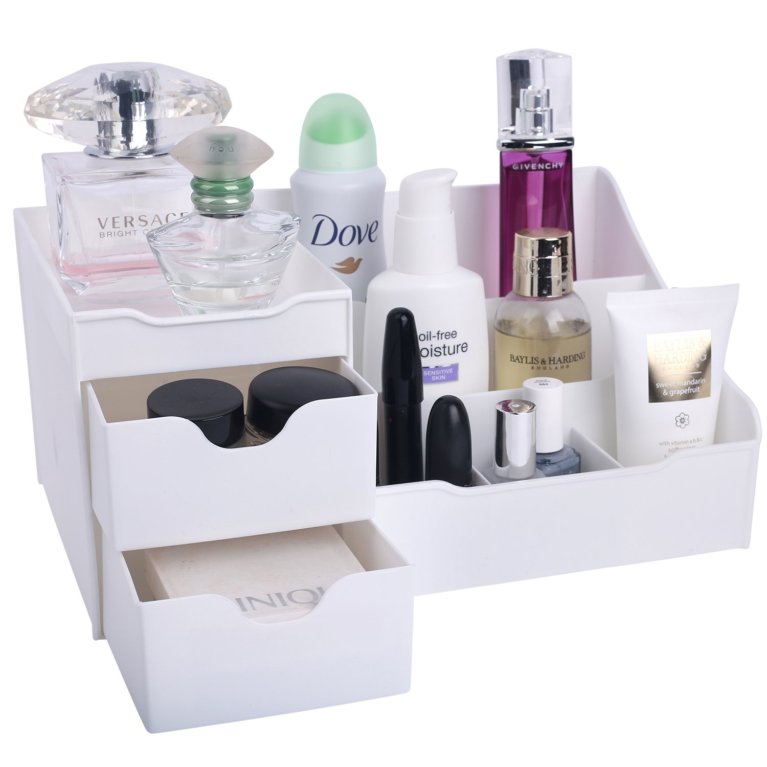 Mantello Cosmetic Storage Organizer - White Makeup Jewelry Organizer for Vanity, Bathroom Counter & Dresser - Perfect for Cosmetics, Jewelry & Hair Accessories Storage - Ideal for Home, Travel & Salon Use