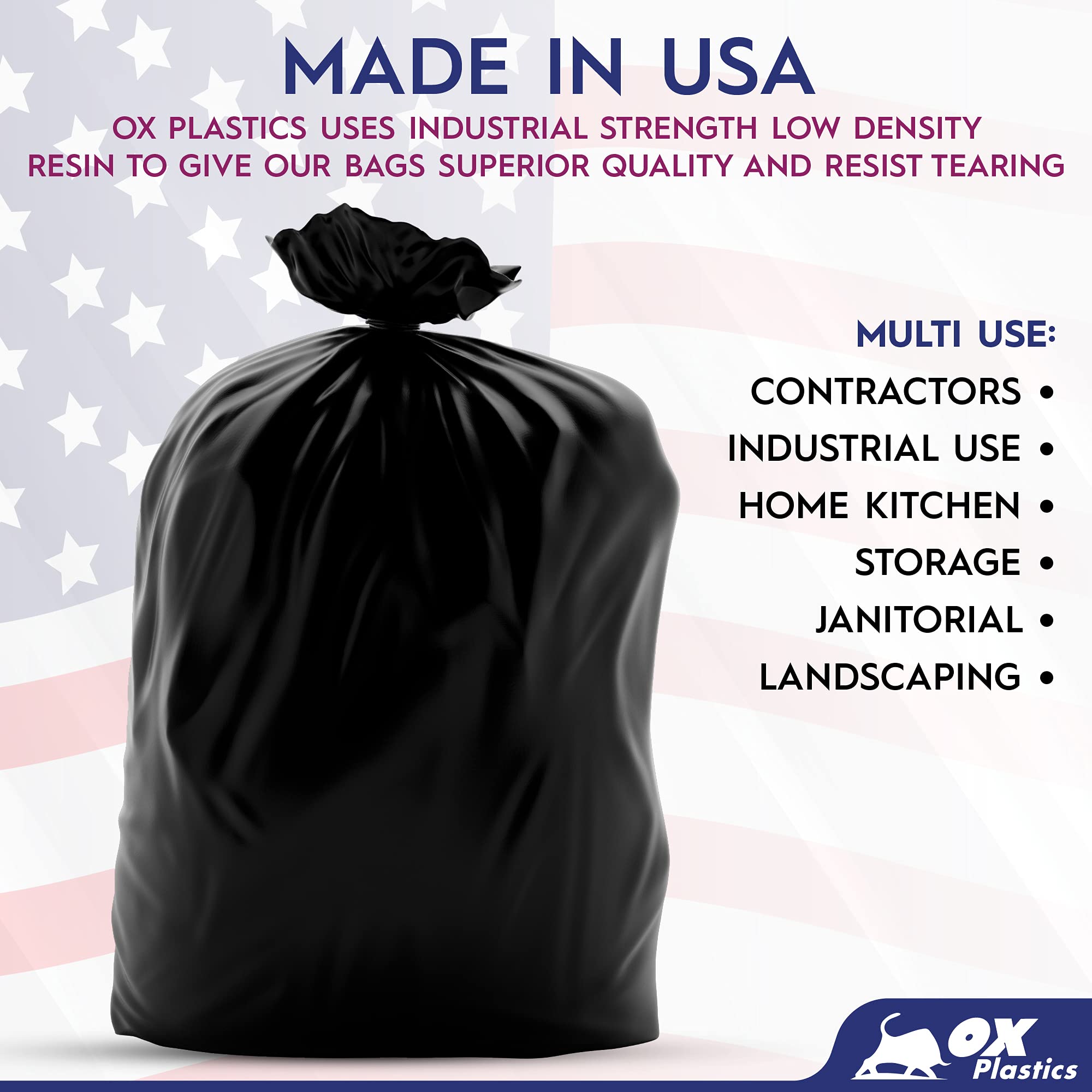 60 Gallon Heavy Duty Trash Bags - 100 Count Extra Thick 2 Mil Garbage Can Liners | Leak Proof & Durable for Large Trash Cans | Perfect for Commercial Kitchens, Outdoor Events & Industrial Use