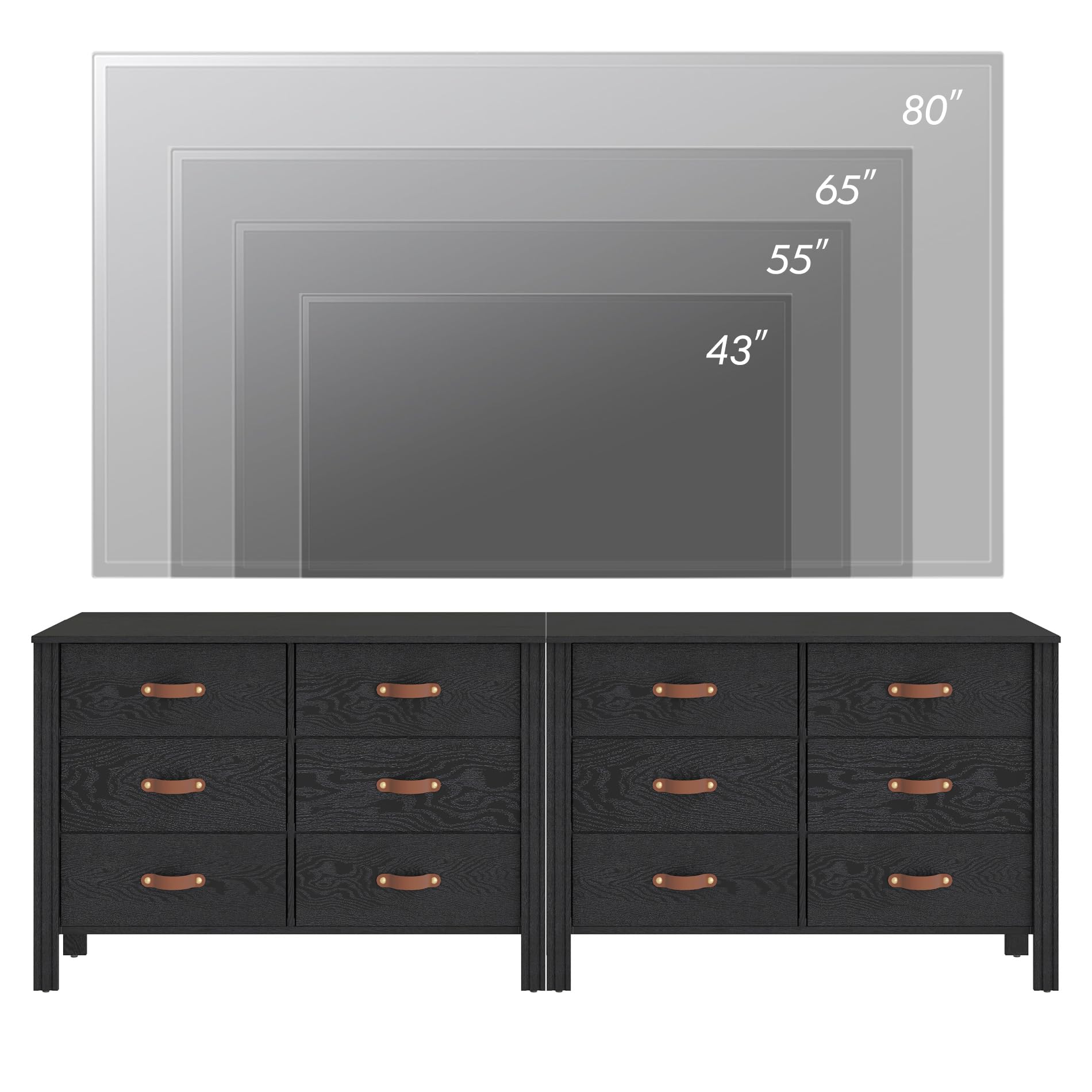WAMPAT 12-Drawer Dresser - Mid Century Modern Wooden Chest of Drawers for Bedroom, Nursery & Living Room | Black Kids Dresser with Wide Storage Organizer | Perfect for Baby Clothes, Toys & Home Organization