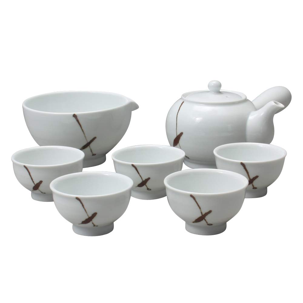 Premium Korean White Porcelain Bamboo Leaf Tea Set - 11.8oz (350ml) Ceramic Teapot with Side Handle, Cups & Cooling Pitcher - Complete Tea Ceremony Gift Set for Home, Office & Traditional Korean Tea Parties