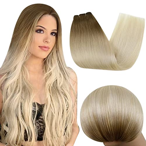 Easyouth 16Inch Sew in Hair Extensions - 100% Real Human Hair Weft, Ombre Brown to Light Blonde, Double Weft for Natural Volume (100g/Pack) | Perfect for Daily Styling, Special Occasions & Salon Use