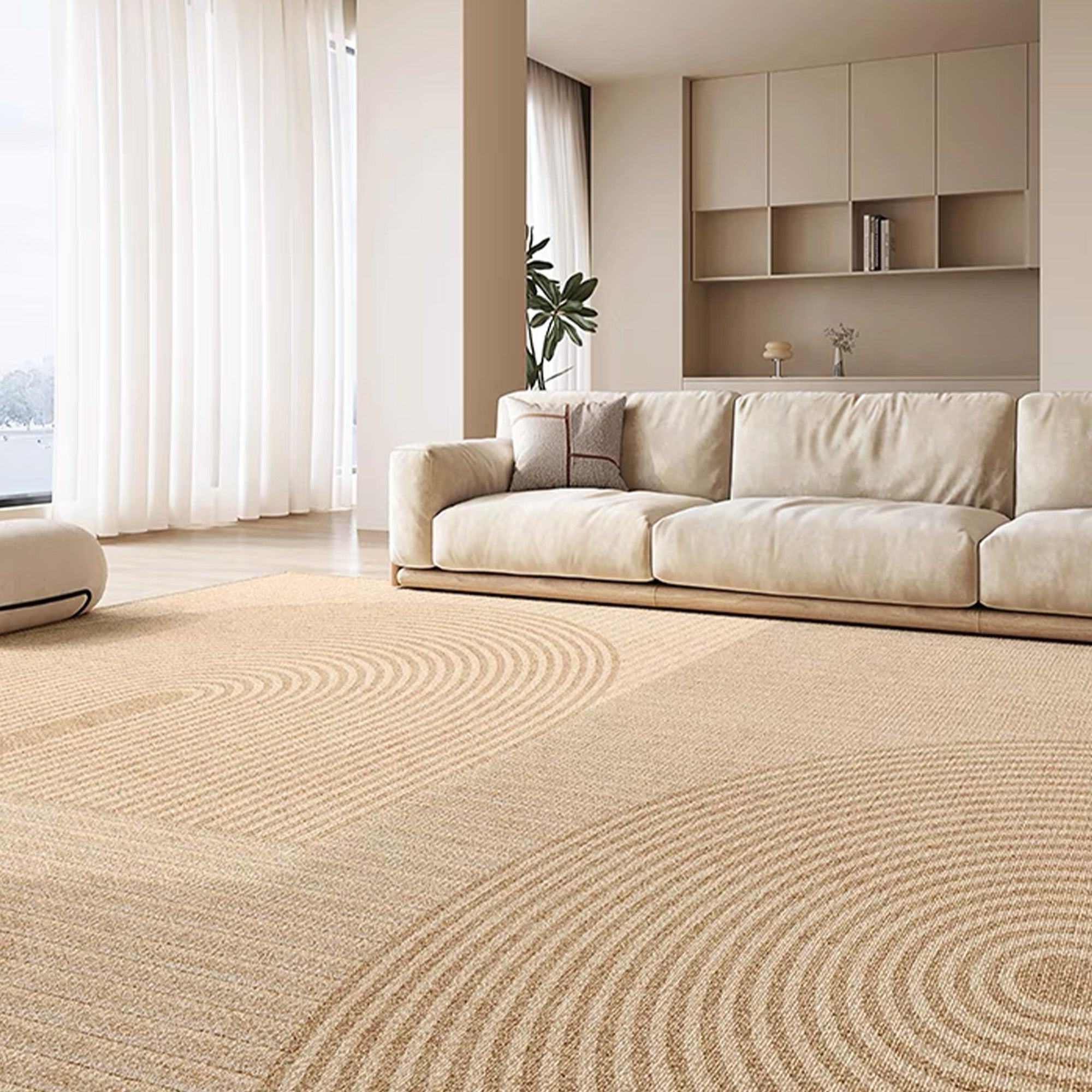 Easy Clean Non-Slip Area Rug - Zen Circle Pattern Spillproof Pet Friendly Carpet for Living Room, Bedroom & Office - Perfect for Modern Home Decor & High Traffic Areas