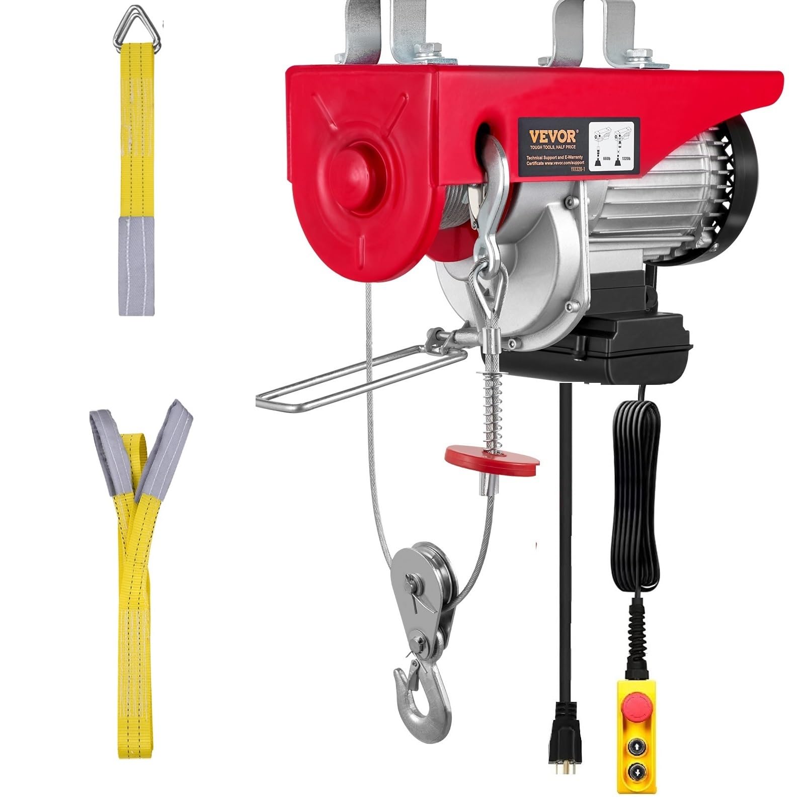 VEVOR 2200LBS Electric Hoist Winch - 110V Steel Lift with Remote Control & Single/Double Slings - Heavy Duty for Factory, Warehouse, Construction, Mining - Perfect for Lifting Equipment, Materials, and Machinery