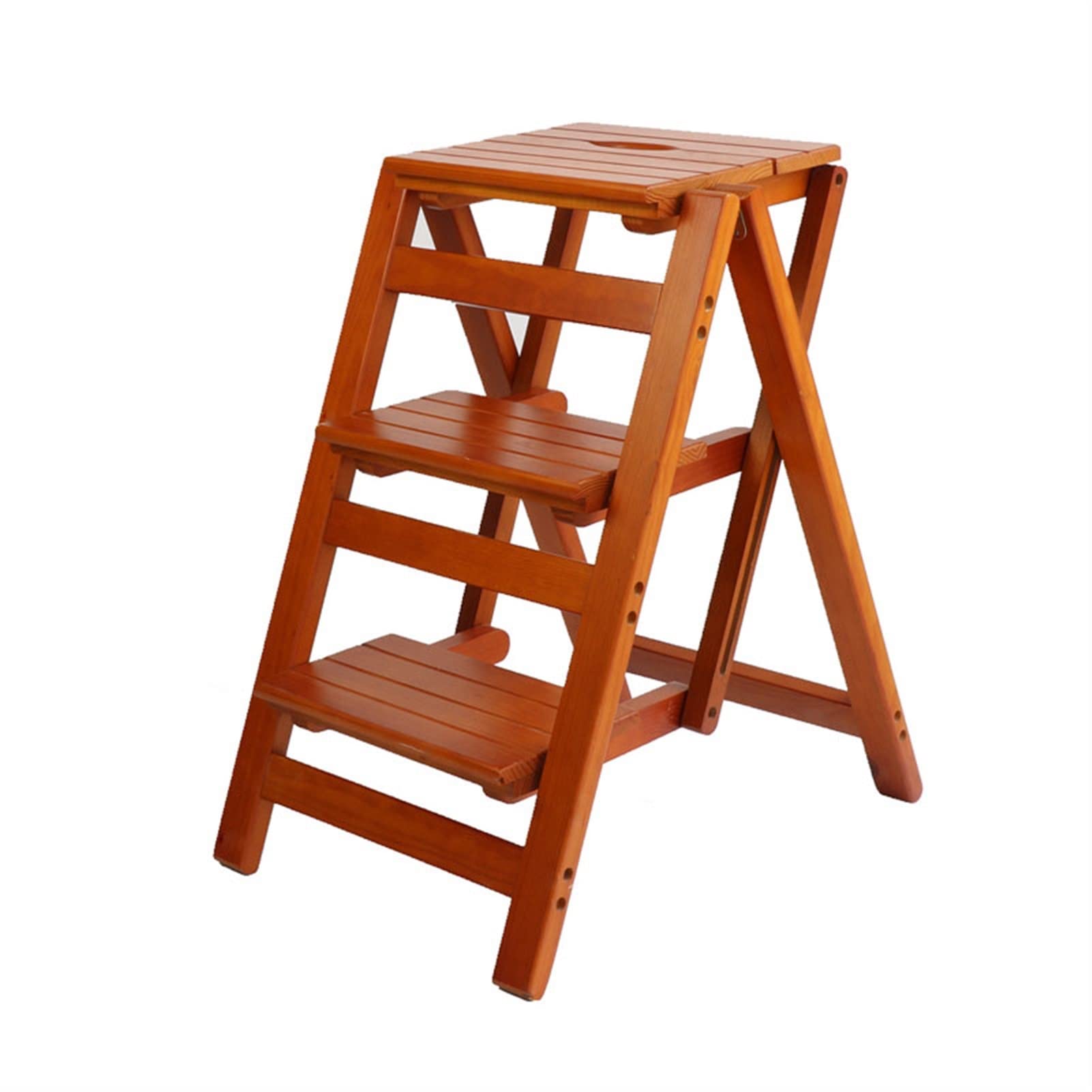 GEIRONV Solid Wood Multifunctional Stepladder & Chair - Foldable Dual-Purpose Step Stool for Home, Kitchen, and Garage (Walnut Color) - Perfect for Reaching High Shelves, Changing Light Bulbs, and Extra Seating