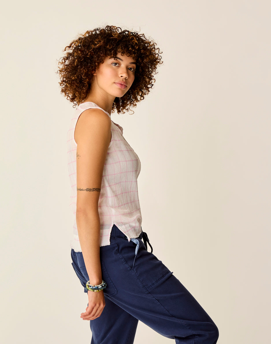Dylan Tank Top for Women - Hot Pink Plaid Flannel Shirt - Casual & Cozy Fall Outfit Essential for Layering or Lounge Wear