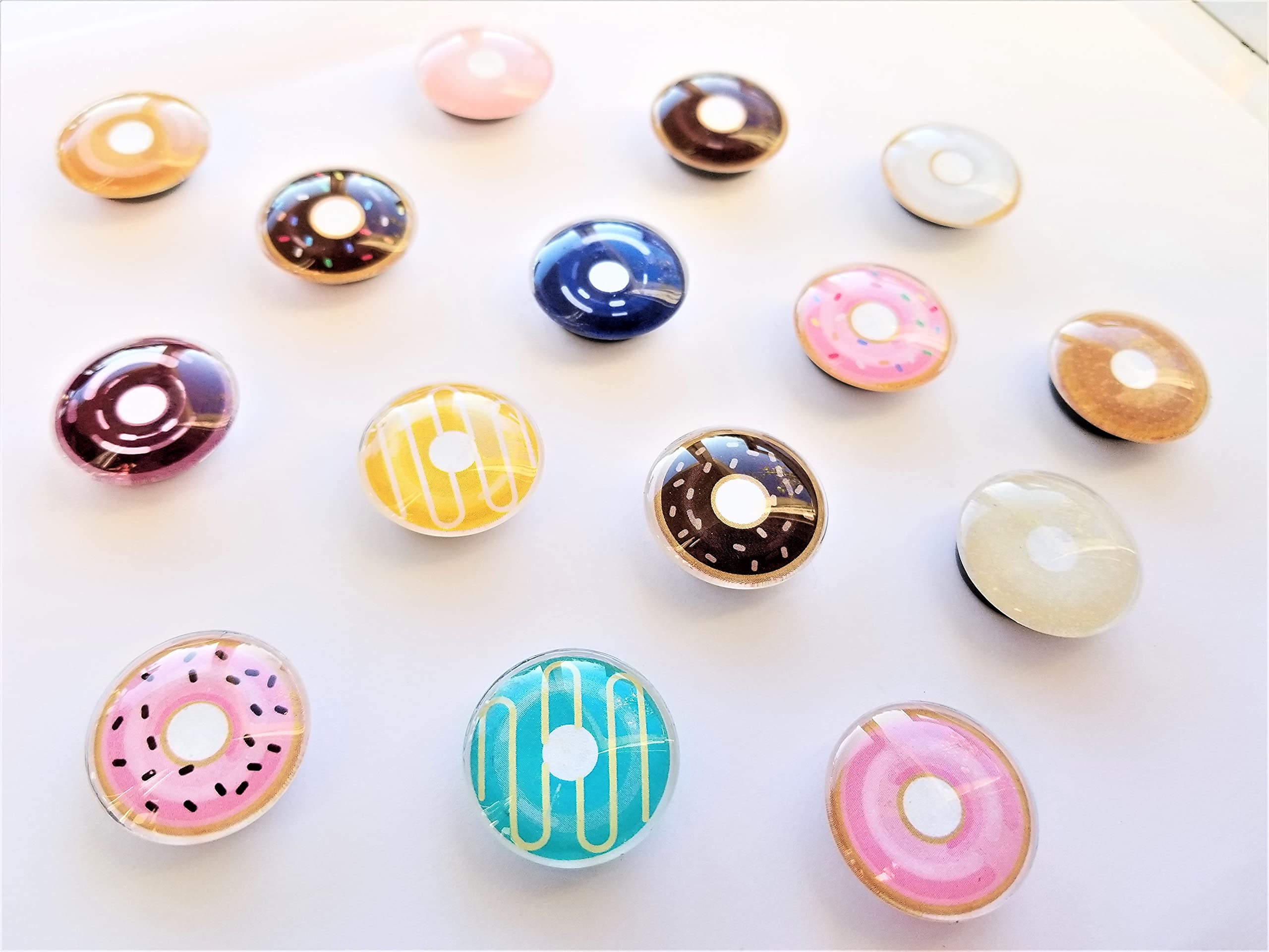 15 Pack 1 Inch Glass Donut Fridge Magnets - Strong Hold Kitchen Decor for Refrigerator, Office, Dorm & Home Organization (Sweet Treat Design)