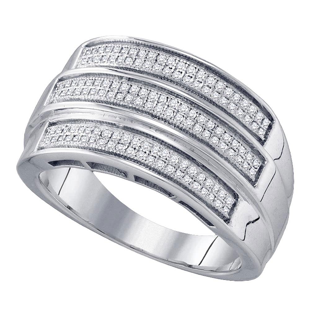 Men's Sterling Silver Triple Row Diamond Band Ring - 3/8 CTTW Round Cut | Perfect Wedding Band, Anniversary Gift & Everyday Jewelry for Men