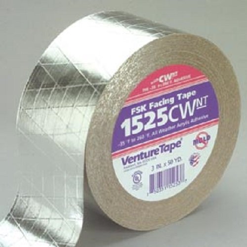 Venture Tape FSK Facing Tape 3 Inch x 150 Feet, 1525CW.NT-N007 - Case of 16 Rolls - High Temperature Insulation Tape for HVAC, Ductwork, and Metal Roofing Applications