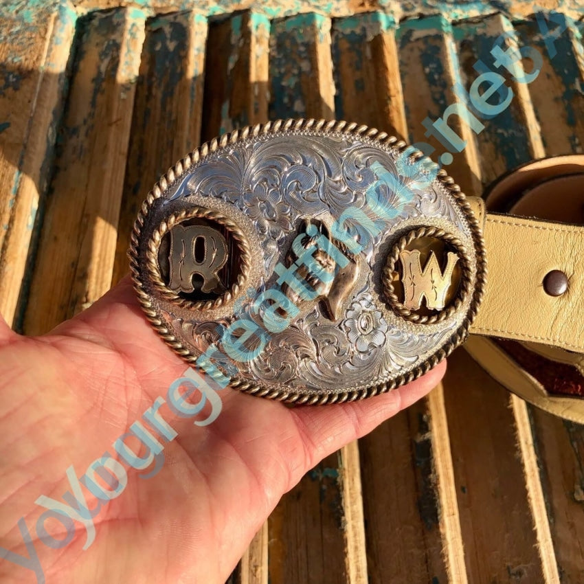 Tony Lama Sterling Silver Western Trophy Buckle Belt for Men – Perfect for Cowboy Boots, Rodeo Events & Western Fashion