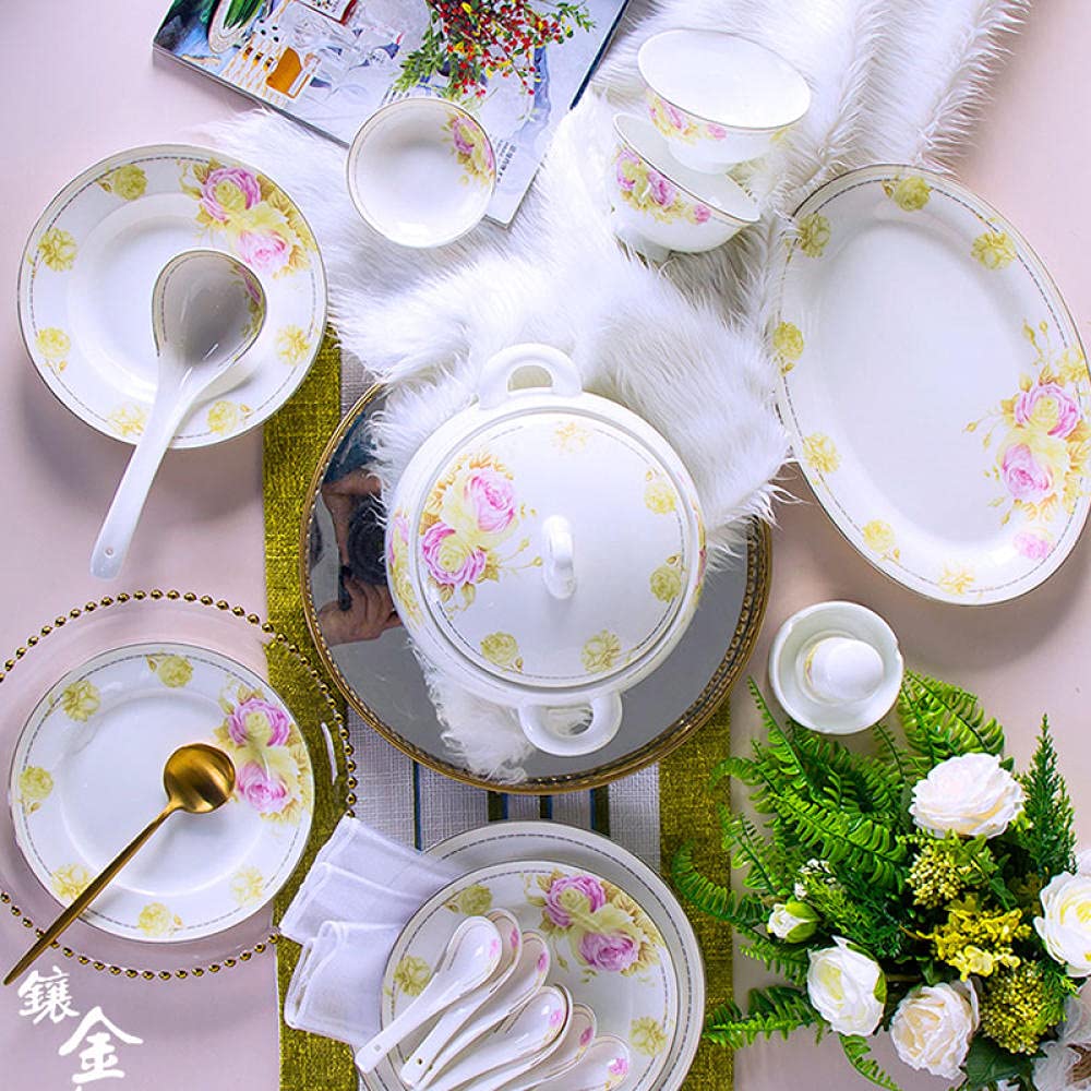 60-Piece Jingdezhen Ceramic Dinnerware Set - Chinese Soup Bowls, Salad Plates, Noodle Dishes & Tableware for Asian Cuisine | Perfect for Home Dining, Restaurants & Gifts