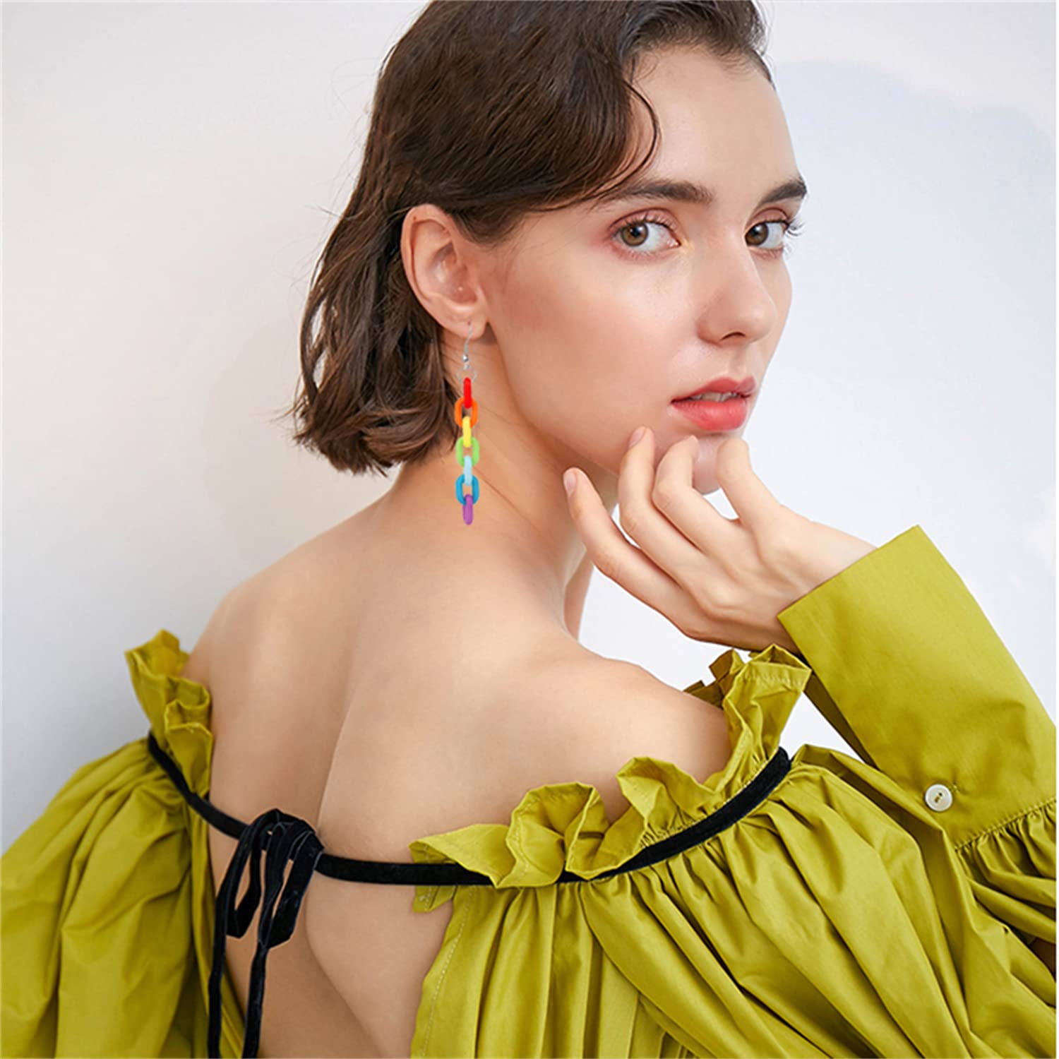 Handmade Lightweight Rainbow Resin Chain Earrings - Colorful Acrylic Dangle Jewelry for Women | Boho Chic, Party & Everyday Wear Accessories