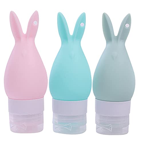 SOWUNO 3PCS 1.69oz Silicone Travel Bottles - Leak Proof Refillable Toiletry Containers for Shampoo, Lotion & Essential Oils | Cute Rabbit Design, Lightweight & Portable | Perfect for Vacation, Gym, Camping & Air Travel