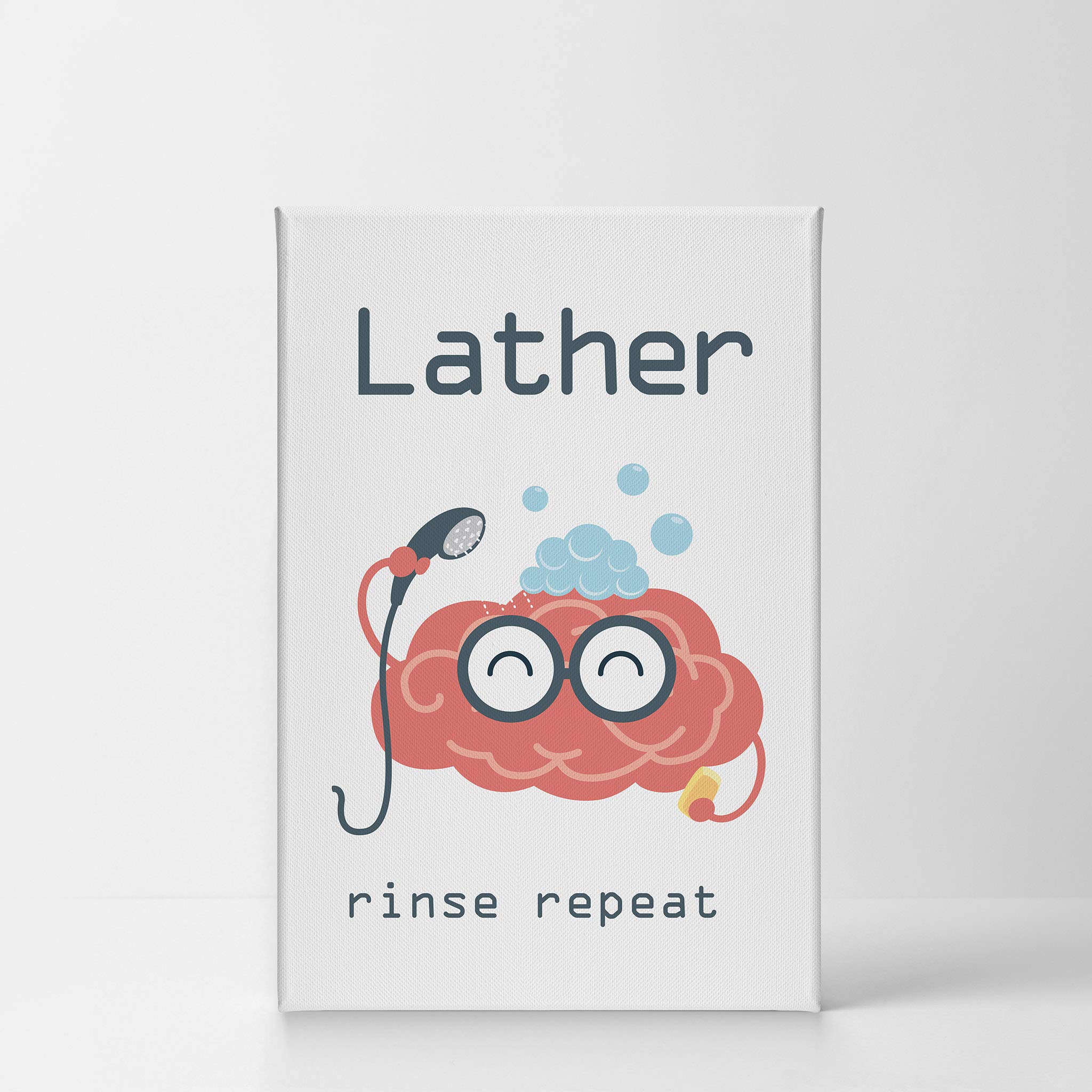 Smile Art Design 'Lather Rinse Repeat' Quote Canvas Print - Funny Bathroom Wall Decor for Kids & Nursery - Ready to Hang Home Decoration (36x24, Made in USA) - Perfect for Bathrooms, Kids' Rooms, and Playful Home Décor
